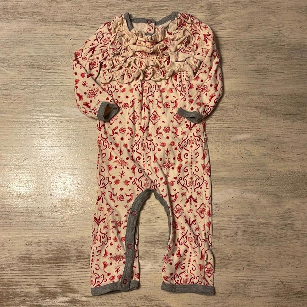 EUC Burt’s Bees Red Cream Winter Print One Piece Outfit